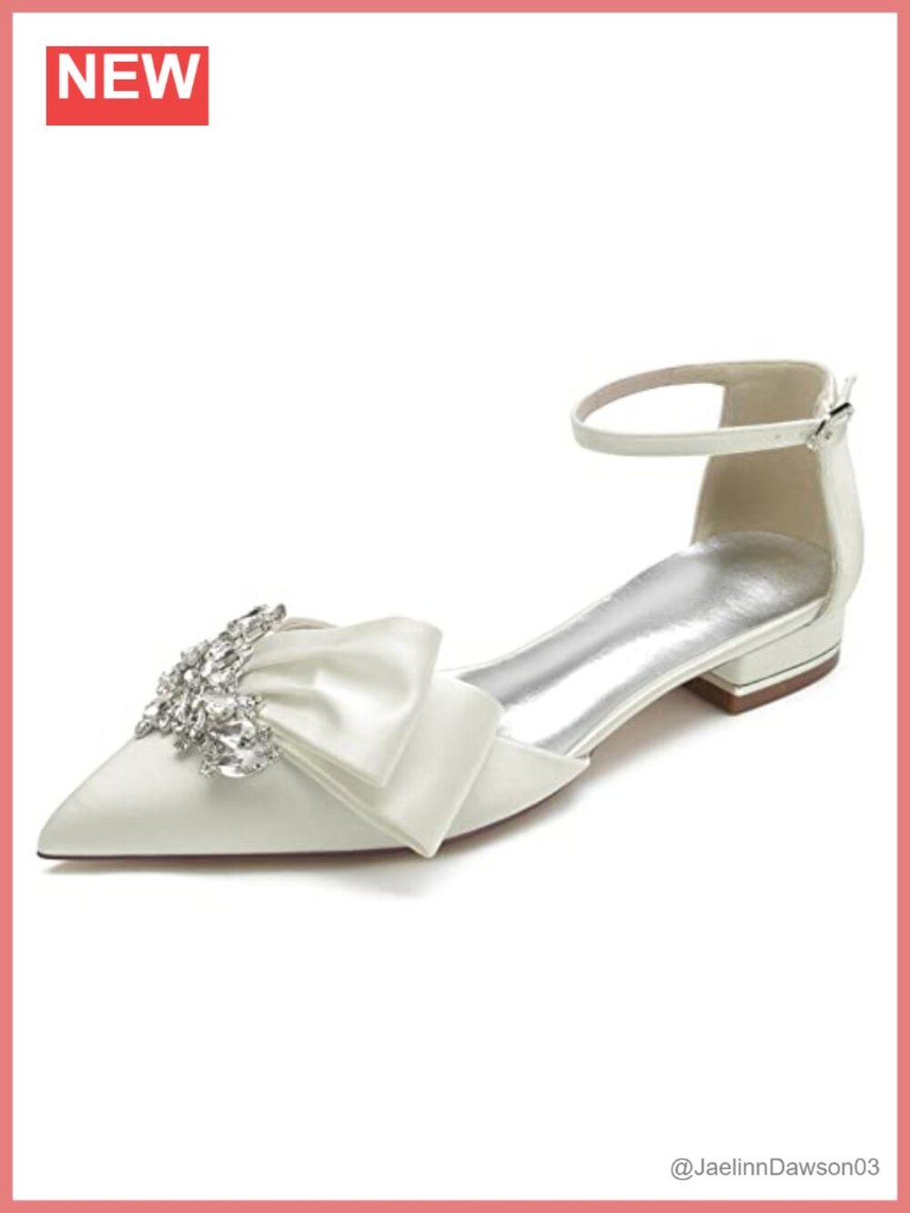 Satin Wedding Flats for Bride Crystal Pointed Toe Low Heels Ankle Strap
